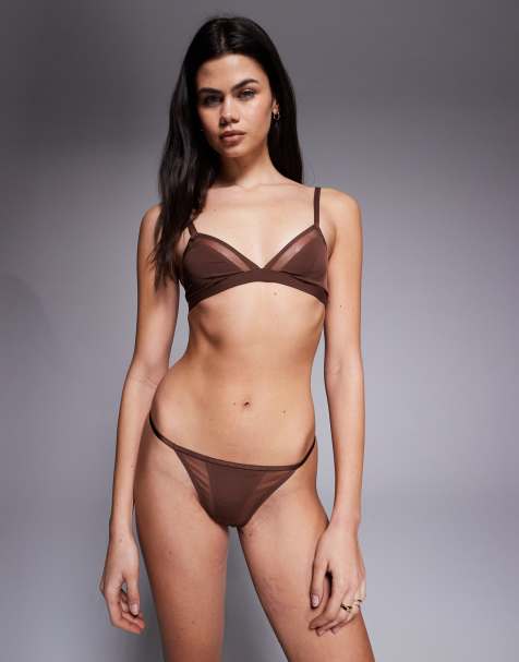 ASOS DESIGN - Ella - Reggiseno a triangolo in microfibra color cioccolato con dettaglio in rete - view 1