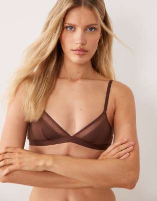 Ella - Soutien-gorge triangle en microfibre avec détails en tulle - Chocolat-Brown 40