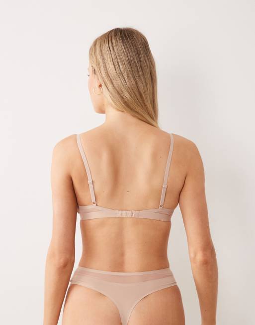 ASOS DESIGN - Ella - Triangel-bh van microvezel met mesh detail in beige, 2 van 4