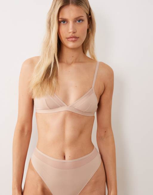 ASOS DESIGN - Ella - Triangel-bh van microvezel met mesh detail in beige, 4 van 4