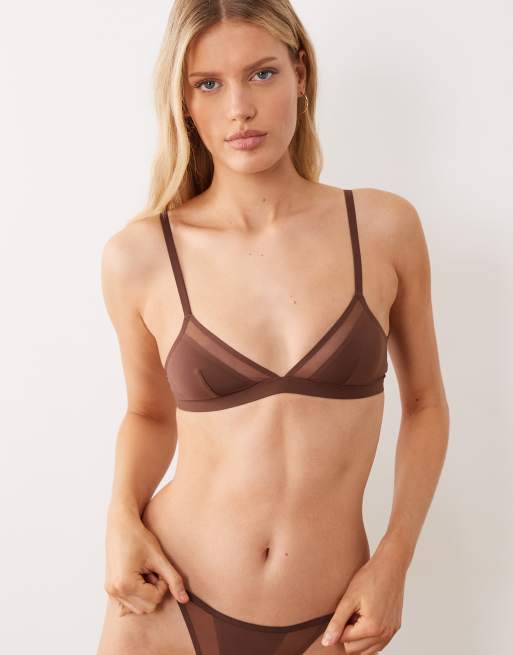 ASOS DESIGN - Ella - Triangel-bh van microvezel met mesh detail in chocoladebruin, 4 van 4