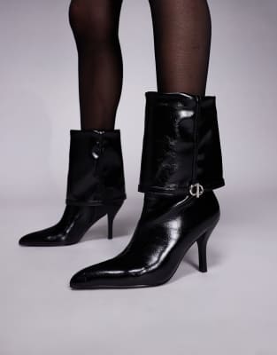 Asos Design Ella Wide Heeled Ankle Boots With Buckle Detail In Black