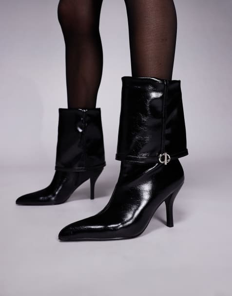ASOS DESIGN Ella wide heeled ankle boots with buckle detail in black - view 1