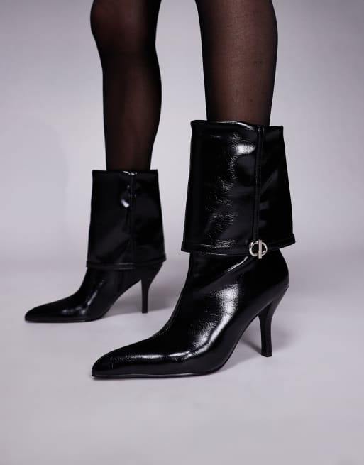 ASOS DESIGN Ella wide heeled ankle boots with buckle detail in black