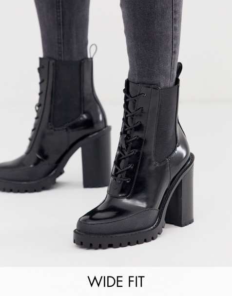 ASOS DESIGN - Ellen - Grosses bottines à lacets pointure large - Noir