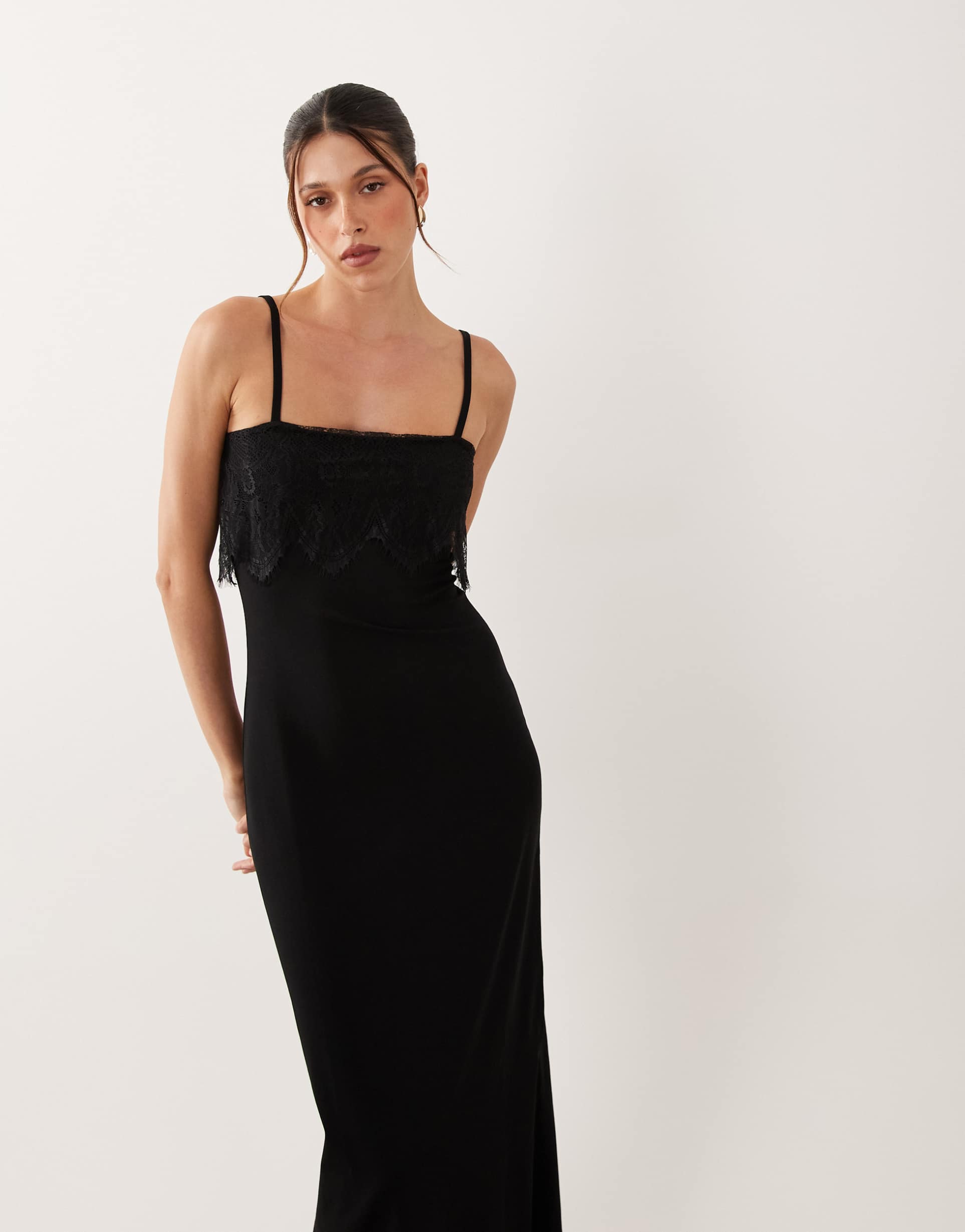 asos design ellen lace trim cami slip dress in black