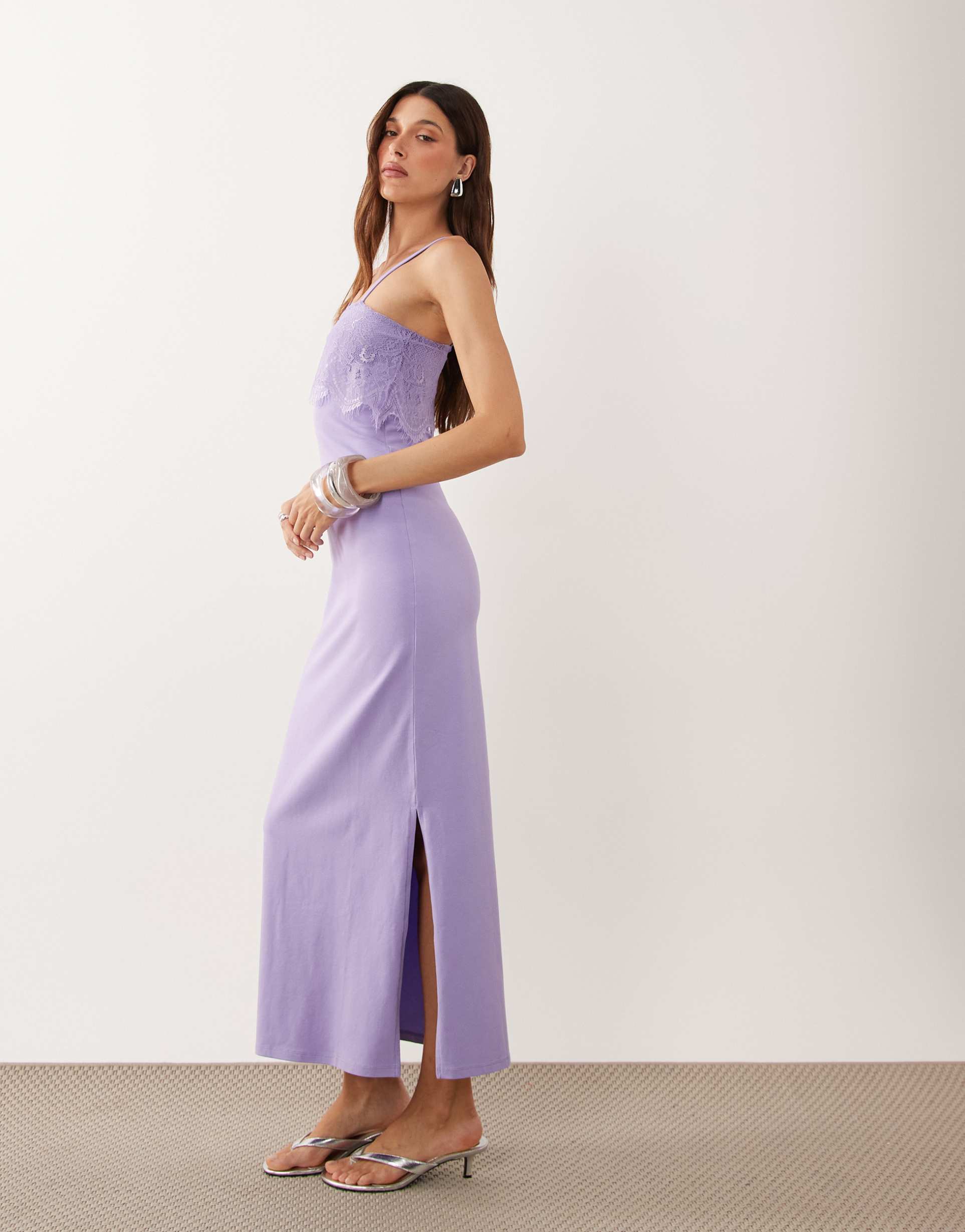 asos design ellen lace trim cami slip dress in lilac
