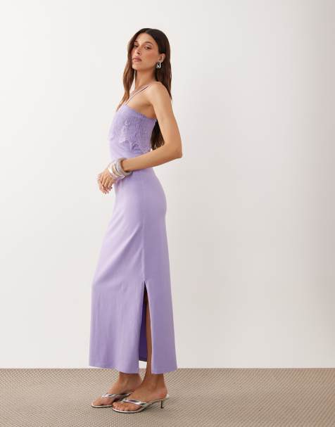 ASOS DESIGN - Ellen - Vestido lencero lila de tirantes con ribete de encaje - view 1