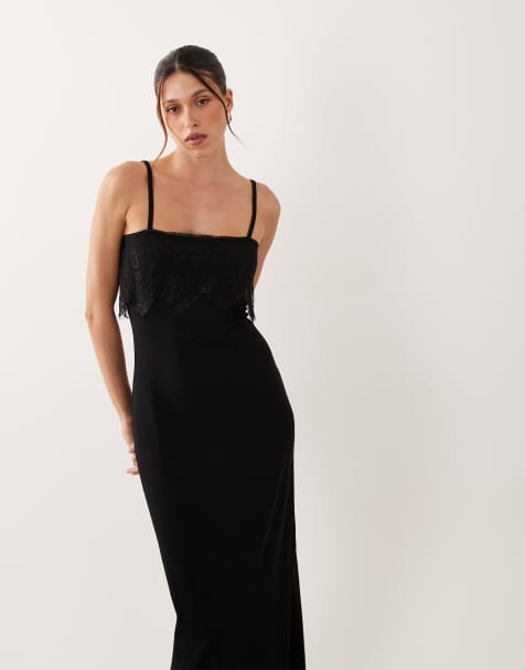 ASOS DESIGN - Ellen - Vestido lencero negro de tirantes con ribete de encaje - view 1