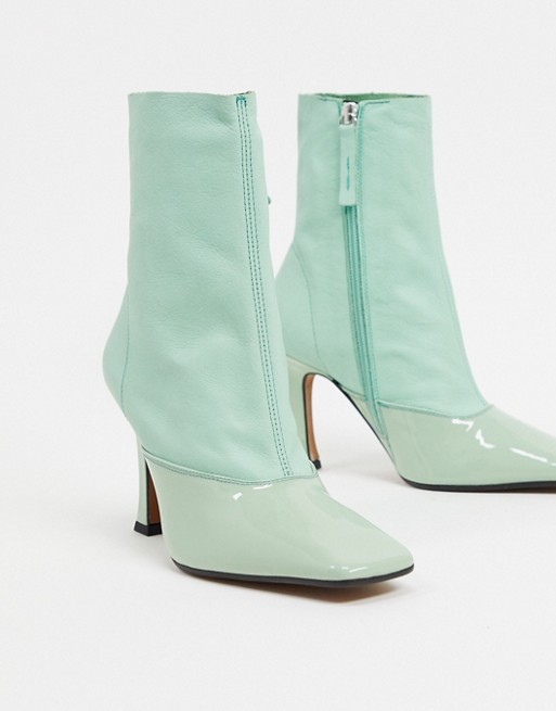 ASOS DESIGN Ellie leather heeled sock boots in green