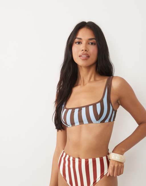 ASOS DESIGN - Ellie Mirissa - Top bikini con scollo a barchetta a righe a contrasto, 4 di 4