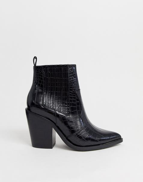 ASOS DESIGN - Elliot - Bottines style western - Noir croco