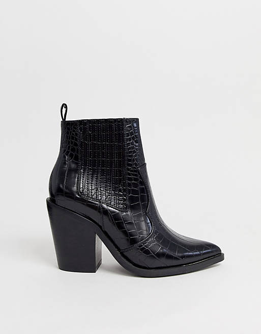 ASOS DESIGN Elliot western ankle boots in black croc