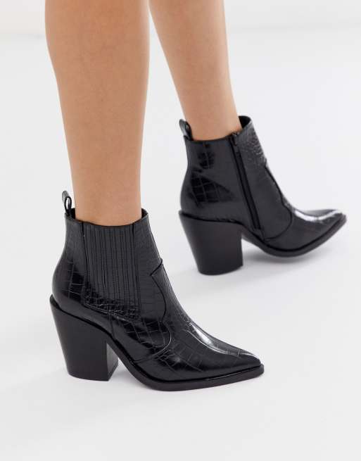 ASOS DESIGN Elliot western ankle boots in black croc