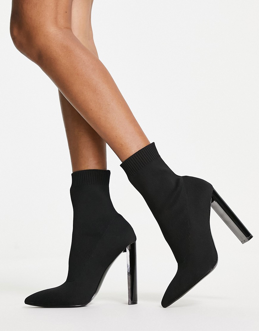ASOS DESIGN Elly block heel sock boots in black knit