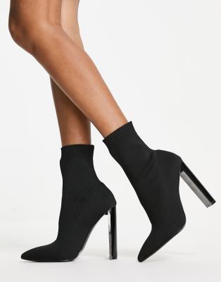 ASOS DESIGN Elly block heel sock boots in black knit - ASOS Price Checker