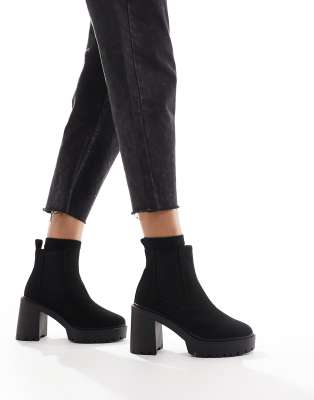 ASOS DESIGN - Elma - Chelsea-Stiefel in Schwarz mit Absatz und dicker Sohle