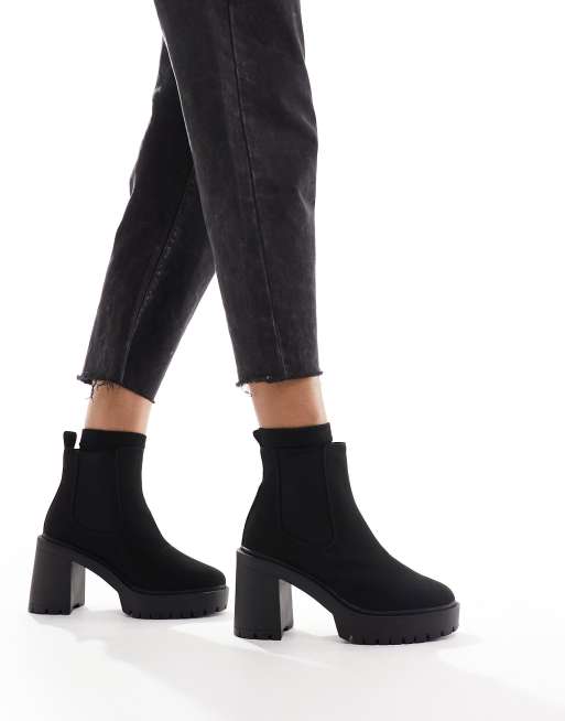 ASOS DESIGN Elma Chelsea Stiefel in Schwarz mit Absatz und dicker Sohle