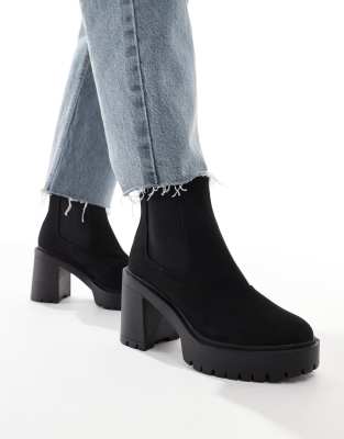 ASOS DESIGN - Elma - Chelsea-Stiefel in Schwarz mit Absatz und dicker Sohle