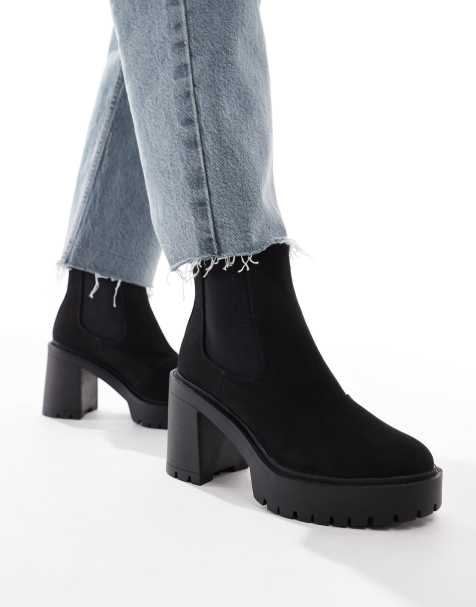 ASOS DESIGN Elma heeled chunky chelsea boots in black - view 1