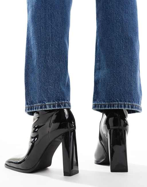 ASOS DESIGN - Eloise - Bottes vernies effet craquelé avec haut talon carré - Noir, 4 de 4