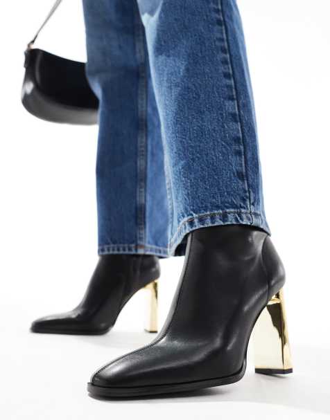 ASOS DESIGN Eloise high metallic block heeled boots in black - view 1