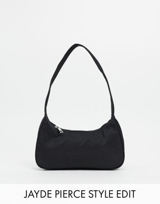 Asos Design 90s Curved Shoulder Bag In Recycled Nylon In Black