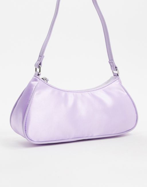 ASOS DESIGN elongated 90s shoulder bag in lilac satin | ASOS