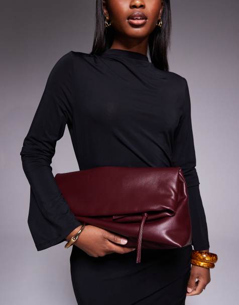 ASOS DESIGN elongated clutch bag in mulberry - view 1