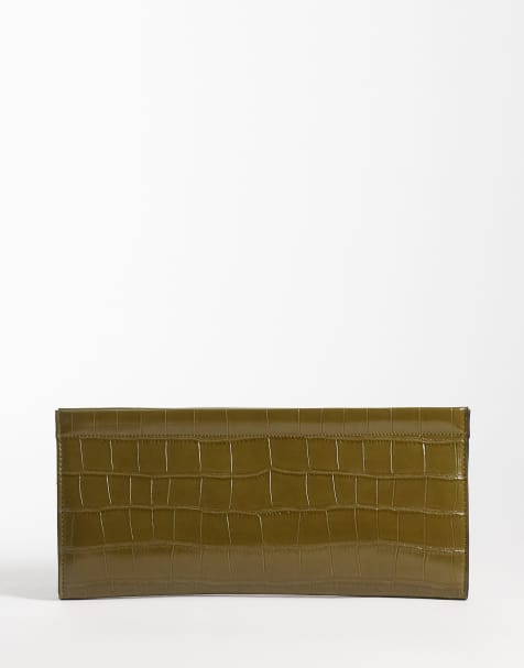 ASOS DESIGN elongated clutch bag in olive green - view 1