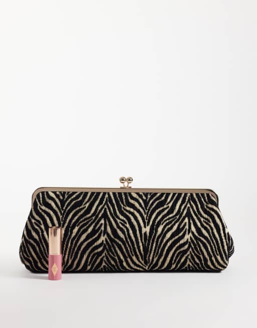 ASOS DESIGN elongated frame clutch in zebra print, 2 of 4