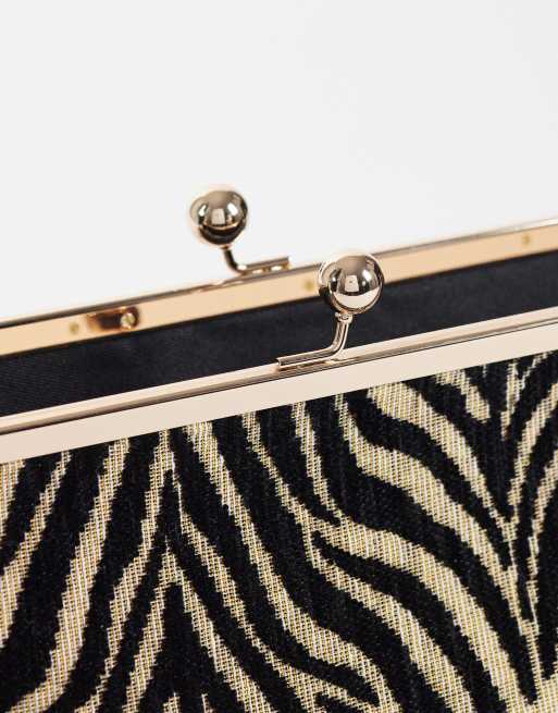 ASOS DESIGN elongated frame clutch in zebra print, 3 of 4