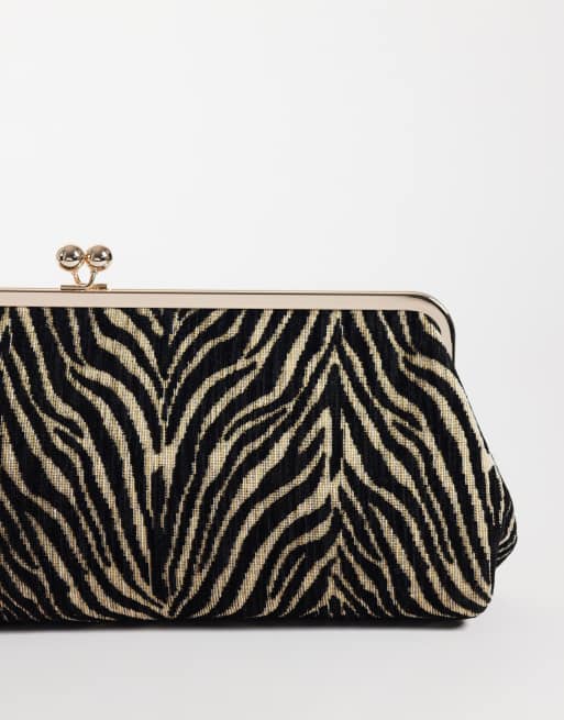 ASOS DESIGN elongated frame clutch in zebra print, 4 of 4