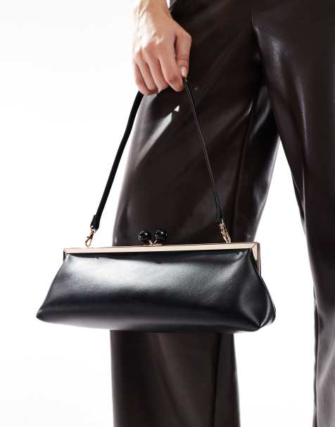 ASOS DESIGN elongated frame shoulder bag with detachable strap in black - view 1