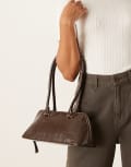 [ASOS DESIGN] ASOS DESIGN elongated handle flat base bowler bag in chocolate croc-Red No Size Chocolate