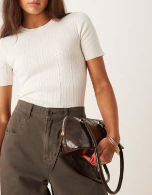 Asos Design Elongated Handle Flat Base Bowler Bag With Seam Details In Red