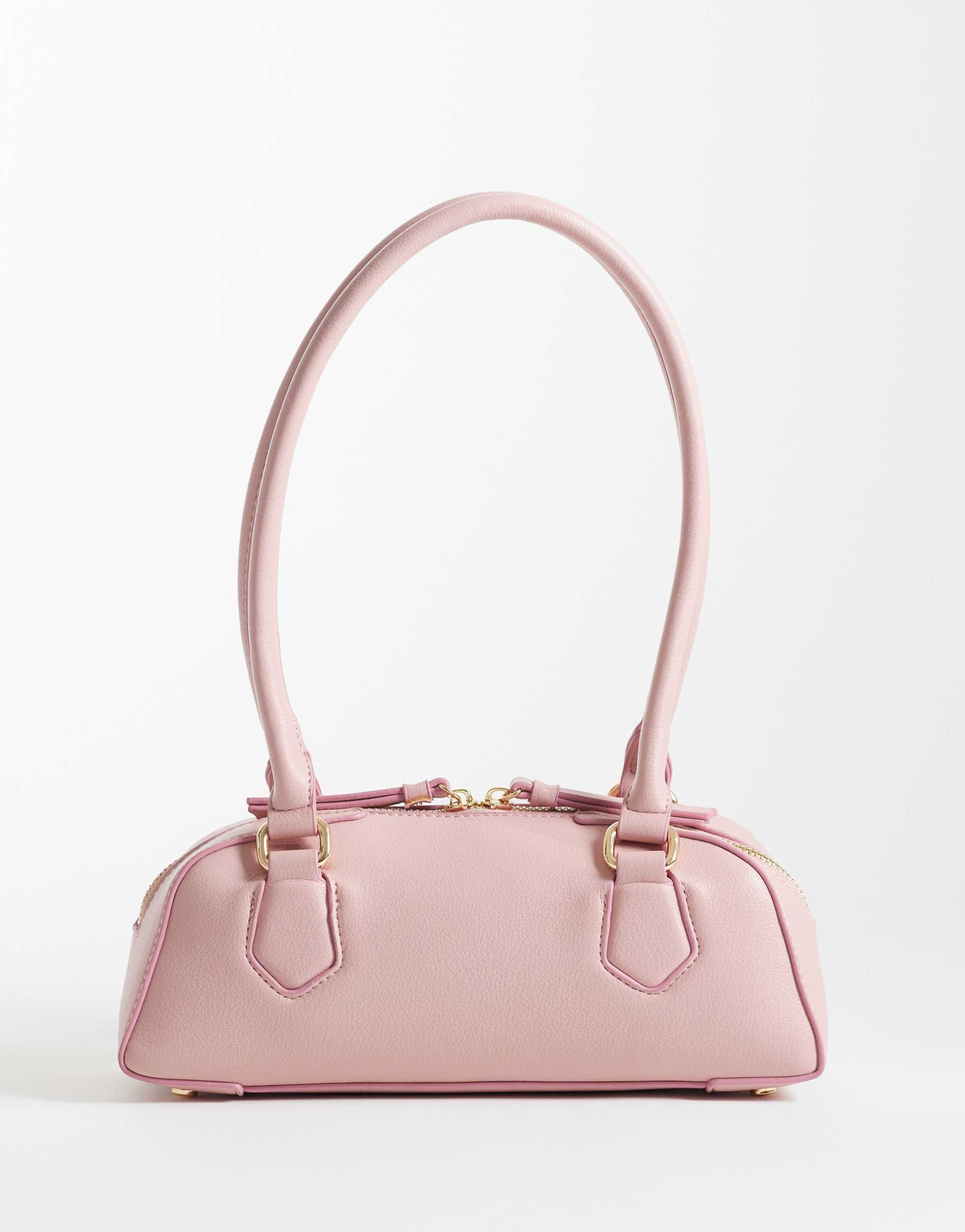 asos design elongated shoulder bag in light pink
