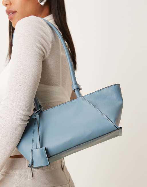 ASOS DESIGN elongated shoulder bag with seam detail in dusty blue, 3 of 4