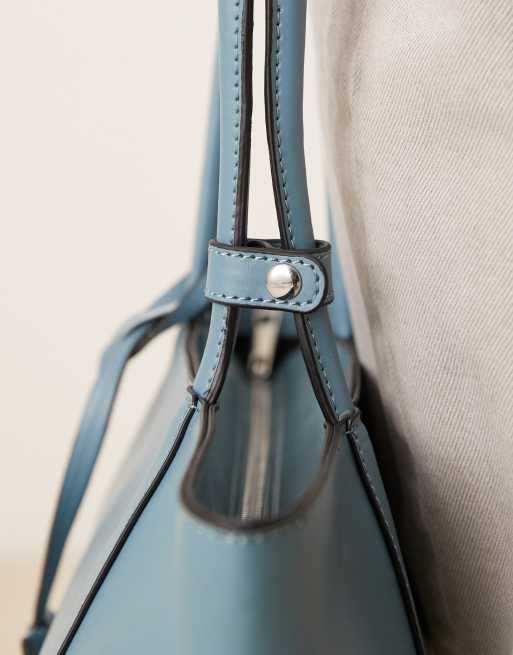ASOS DESIGN elongated shoulder bag with seam detail in dusty blue, 4 of 4