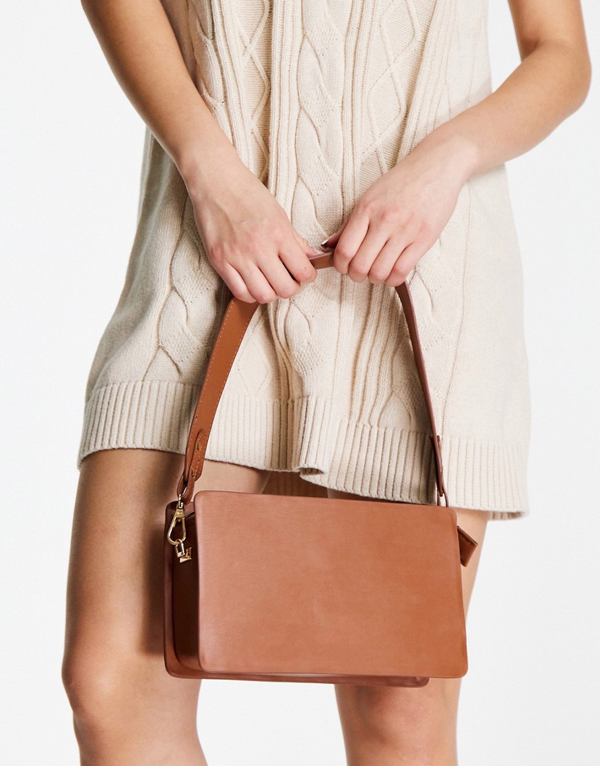 ASOS DESIGN elongated shoulder bag with wide strap in chocolate-Brown