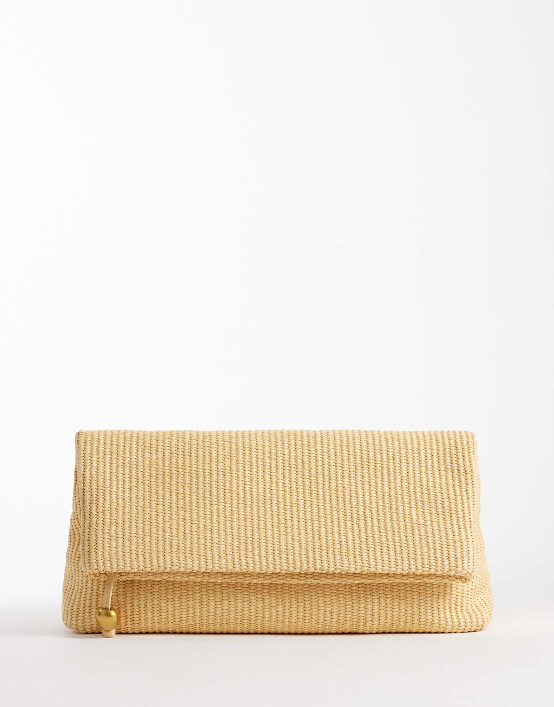 asos design elongated straw clutch bag with ball hardware in natural