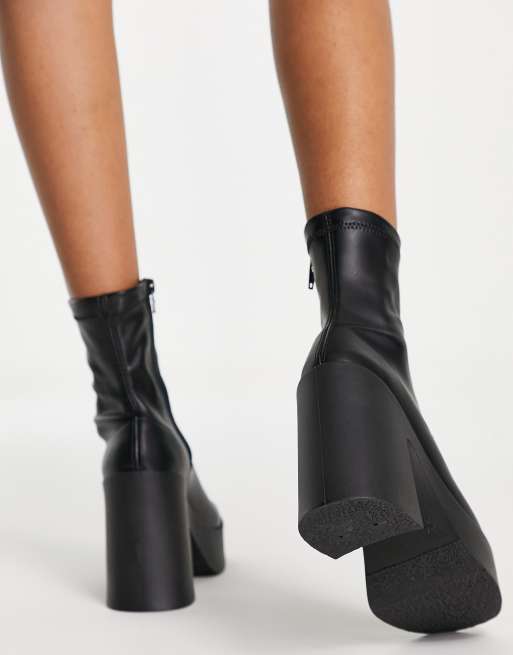 ASOS DESIGN Elsie high heeled sock boot in black PU