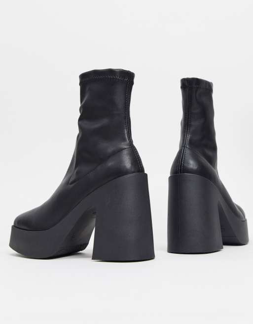 ASOS DESIGN Elsie high heeled sock boot in black PU