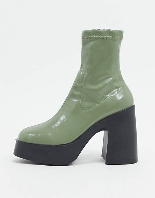 ASOS DESIGN Elsie high heeled sock boot in mint patent