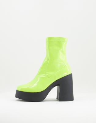 asos design elsie high heeled sock boot in tan patent