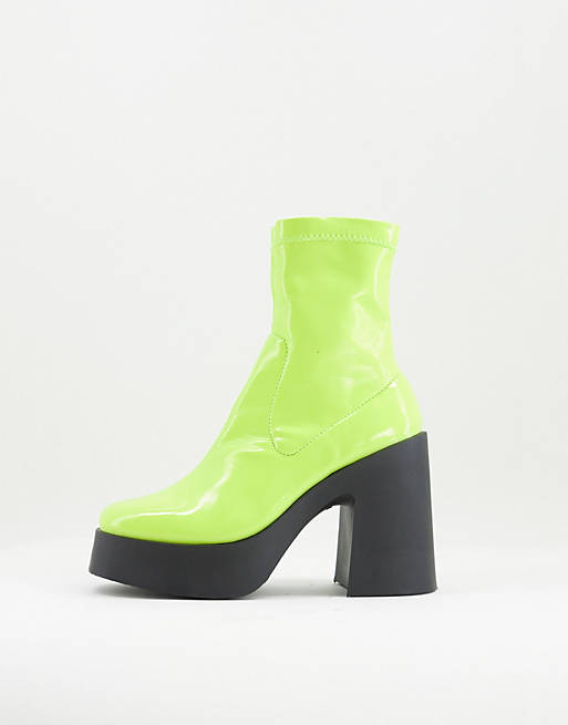  Boots/Elsie high heeled sock boot in neon green 