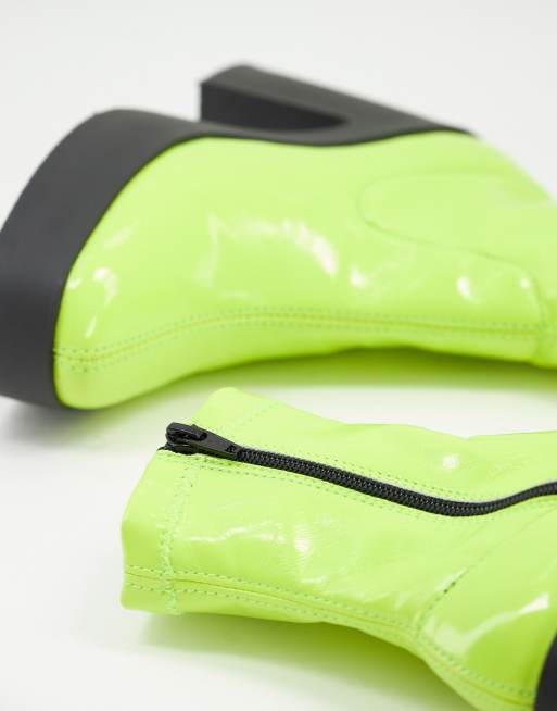 ASOS DESIGN Elsie high heeled sock boot in neon green, 2 of 4
