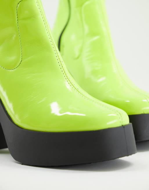 ASOS DESIGN Elsie high heeled sock boot in neon green, 3 of 4