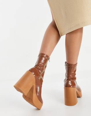 high heeled brown boots