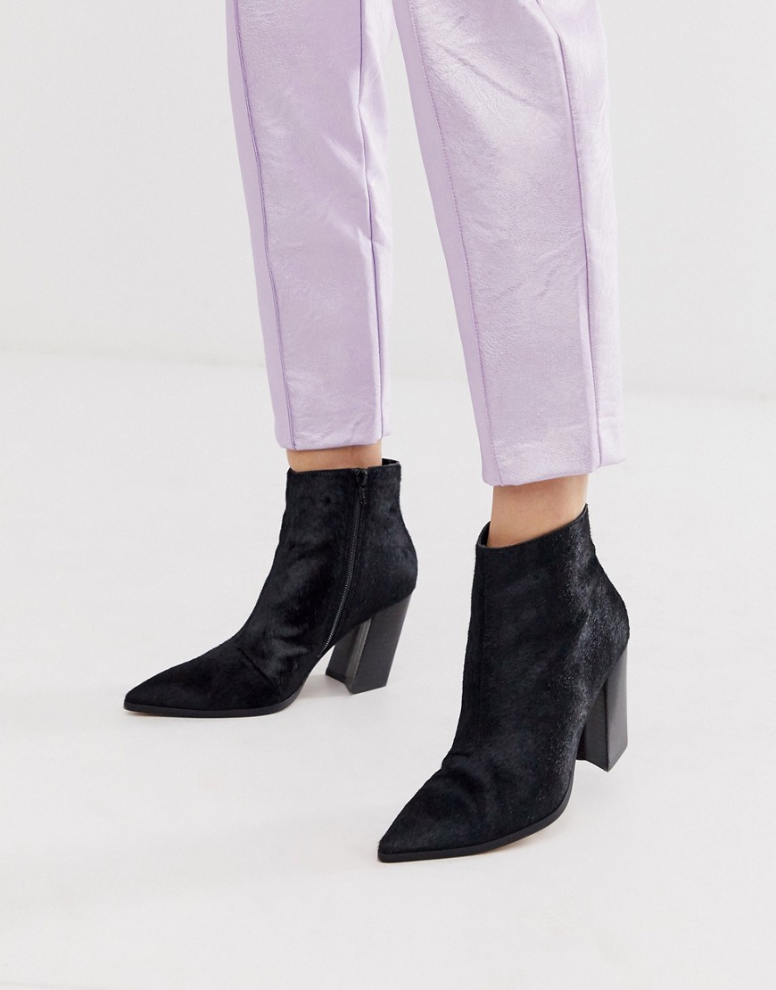 ASOS DESIGN Elude leather pointed heeled boots in black